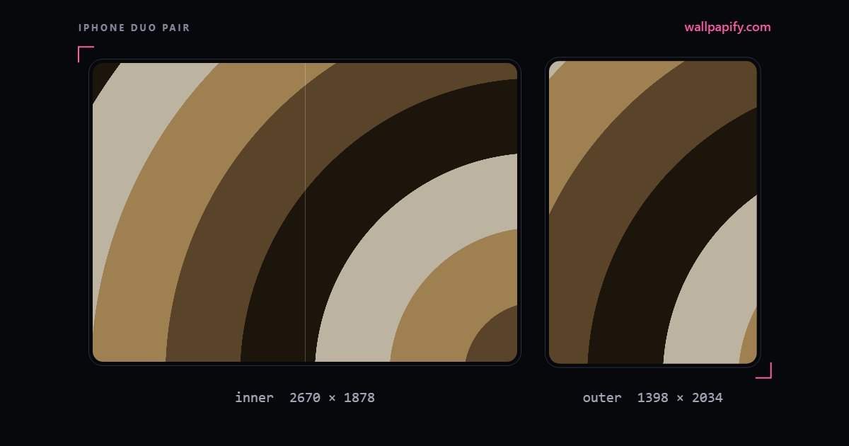Flat sand-coloured arcs sweeping across both iPhone Duo displays