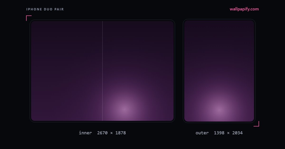 A dusk-pink glow rising from the bottom edge on both iPhone Duo displays