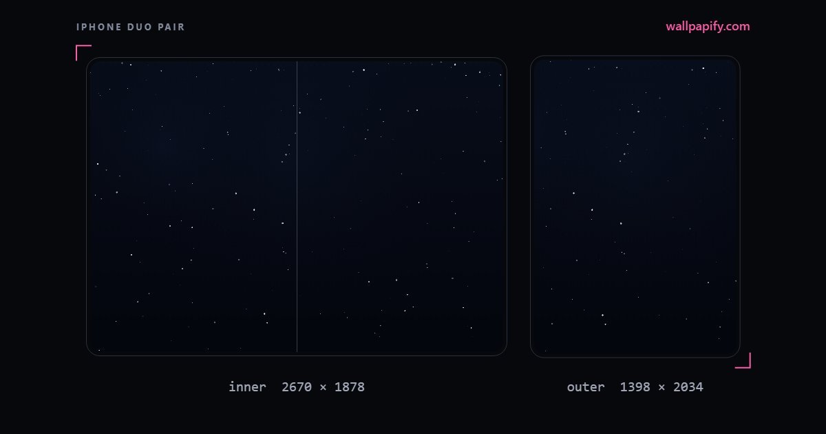 A seeded night sky of stars on deep navy across both iPhone Duo displays